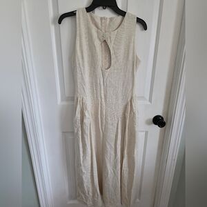 Beige Linen Look Sleeveless Midi Dress Keyhole Back Size S Cottagecore Boho